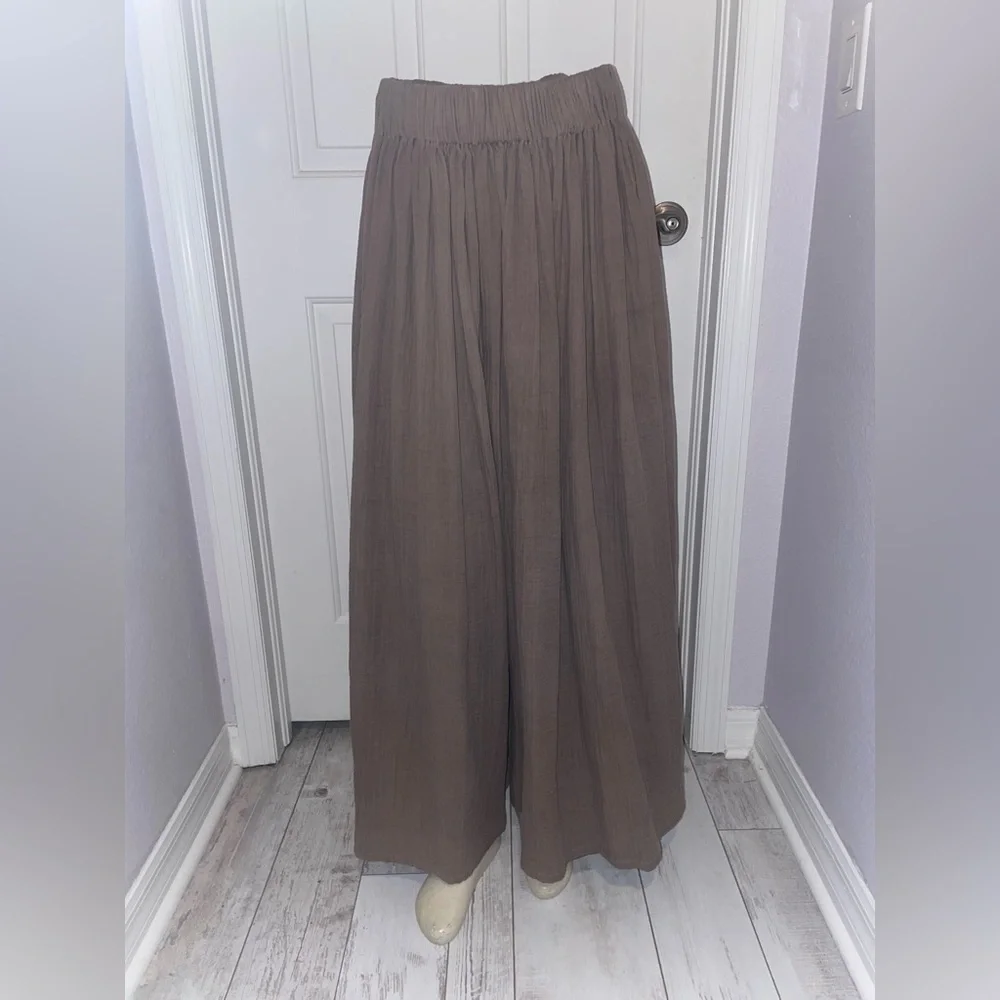 MBS Miranda Bennett Studio Taupe/Brown “Hepburn” Wide-Leg Pants - Picture 1 of 2